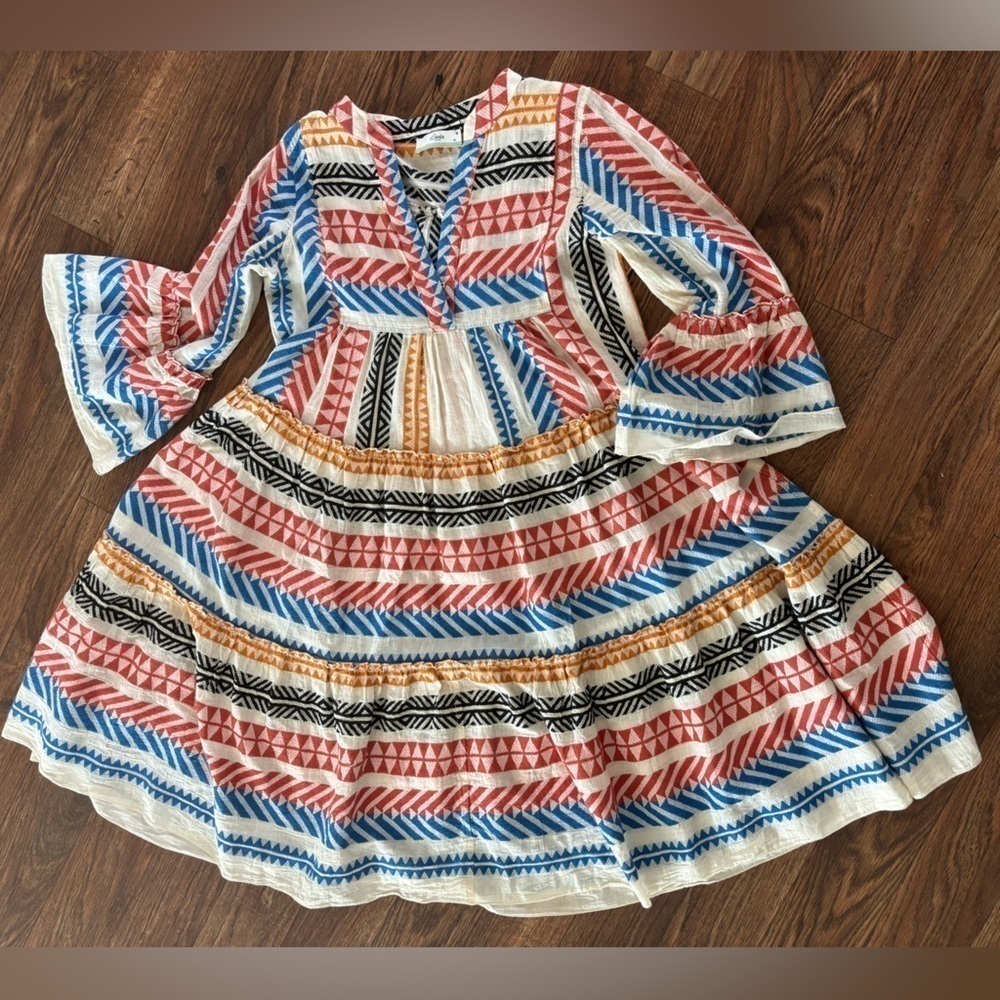 Anthropologie Devotion Twins Embroidered Ella Mini Dress Anthropologie XS Stripe - Picture 2 of 12